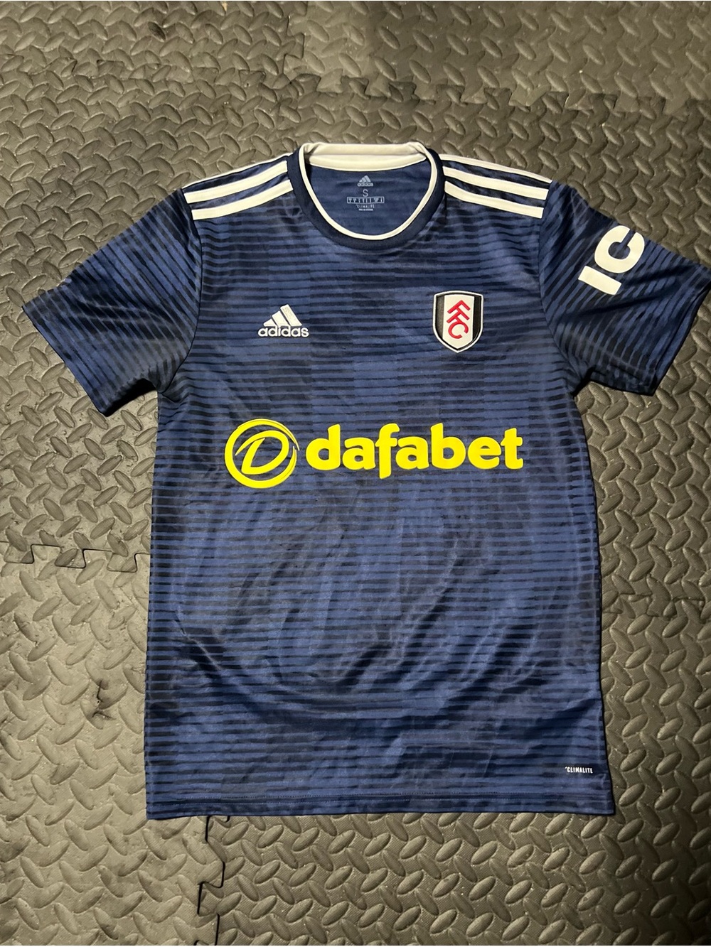adidas Fulham Navy Blue and White Men's Soccer Jersey with Yellow Sponsor